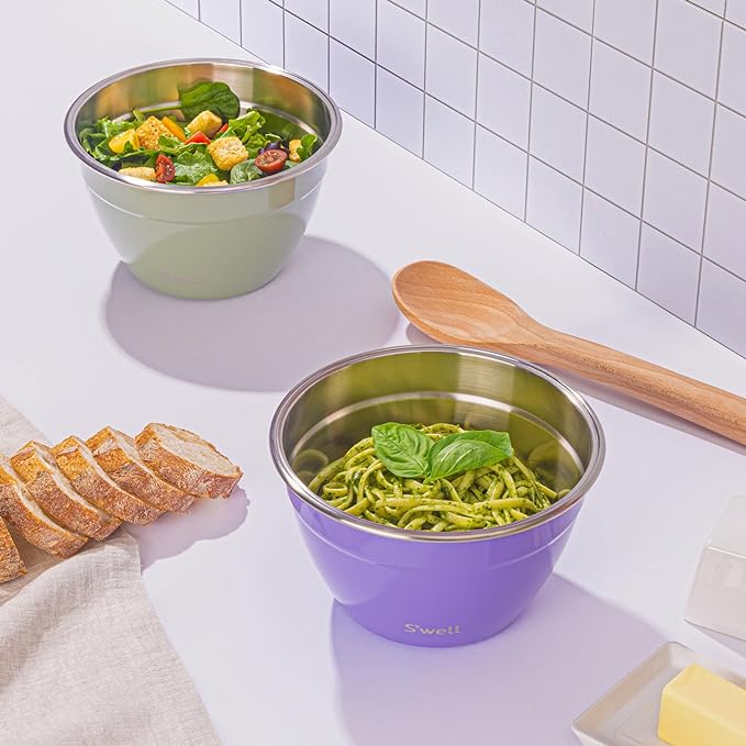 S'well Stainless Steel Salad Bowl Kit 64oz, Mountain Sage, Comes - Image 5