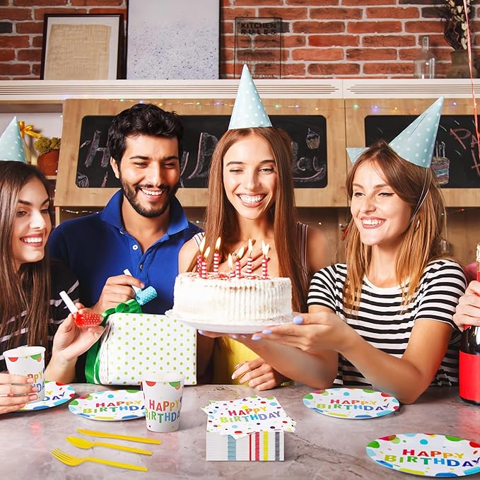 Kochorie 400 Pieces Happy Birthday Party Decorations Including Disposable Paper Plates Cups Napkins Tableware Sets Serves 50 for Birthday Party Supplies