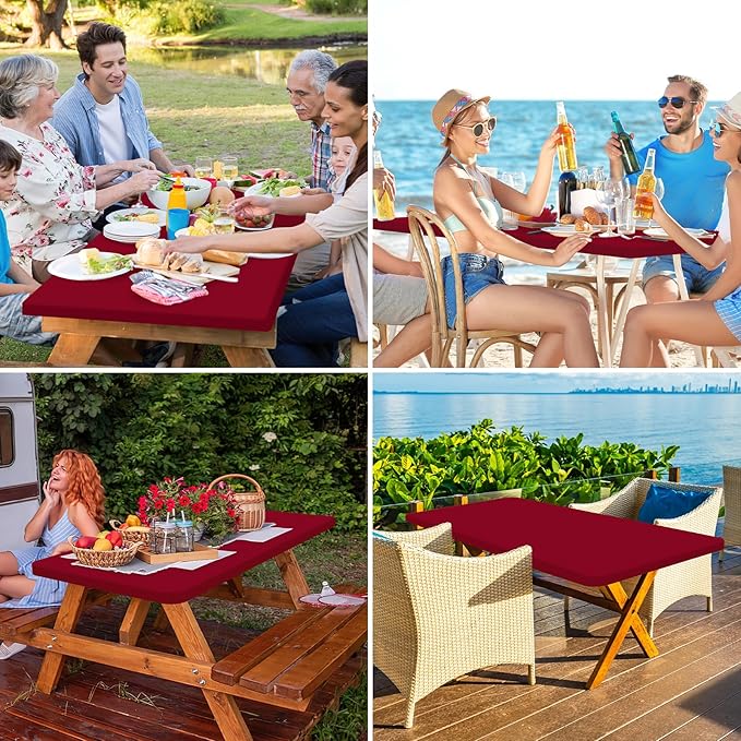 homing 2 Pack Rectangle Table Cloth, Elastic Fitted Fabric Tablecloth Fits for 4 Foot Folding Tables, Washable Table Cover for Picnic, Camping, Indoor & Valentine's Day (Wine Red, 30" x 48")