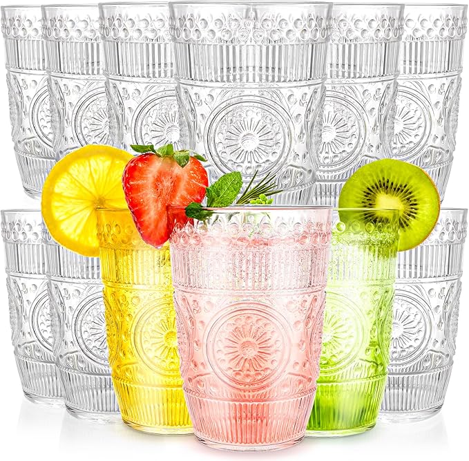 Pumtus 12 Pack Clear Plastic Tumblers, 15 OZ Reusable Romantic Drinking Cup by Pumtus