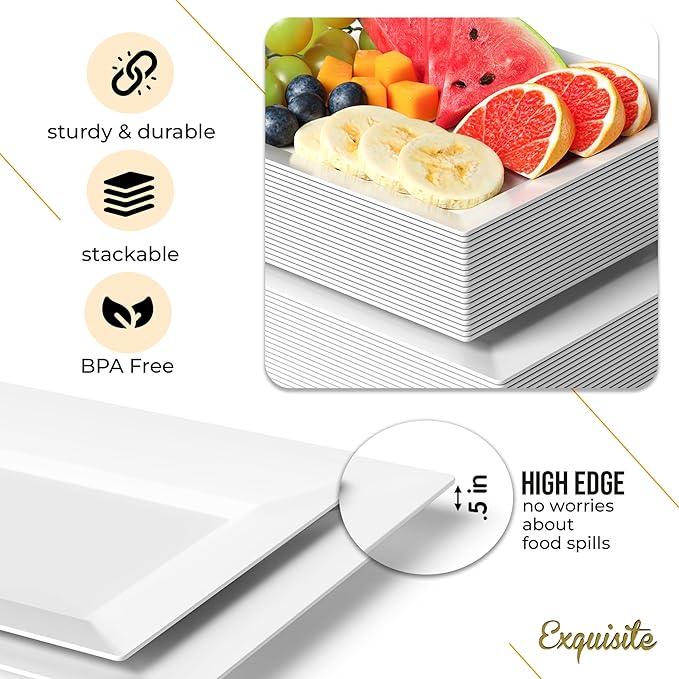 Exquisite Plastic Serving Trays For Party - 40 Pcs 7.5 Inch White Serving Platters, Plastic Trays For Food, White Tray, Food Tray Disposable Platters For Parties, Catering & Buffet