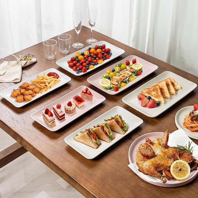 AmorArc Ceramic Serving Platter,Rectangular 16"/14.3"/12.6" inch Serving Dishes for Party Entertaining,Stoneware Serving Trays for Turkey,Salad,Microwave&Dishwasher Safe-Set of 3-White