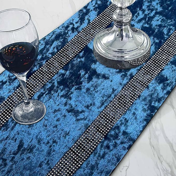 Fancy Blue Table Runner, Ombre Velvet, Double-Layer, - Image 2