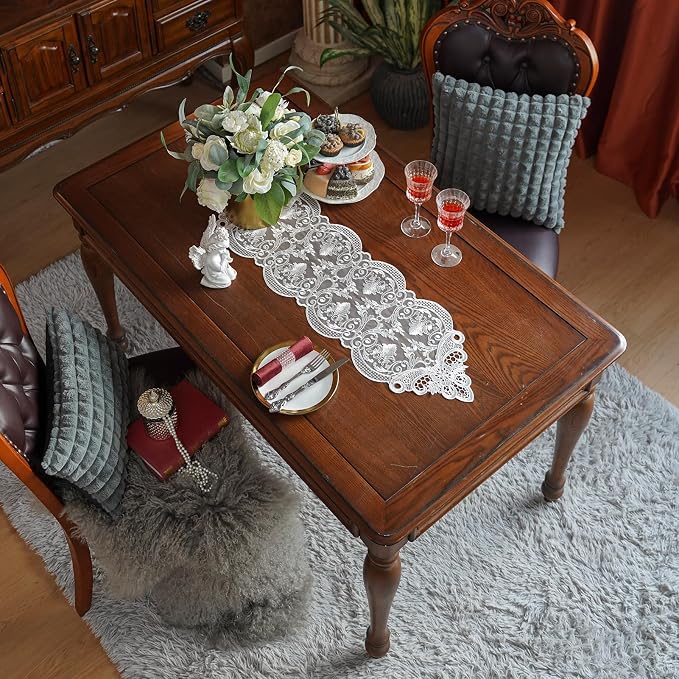 ARTABLE Off White Small Lace Table Runner Macrame Dresser Scarf 10 x 36Inch | - Image 4