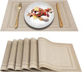 DACHUI Placemats Set of 8, Linen Look Woven Place Mats, Water Resistant, Heat Resistant, Washable, Durable Table Mats (Beige)