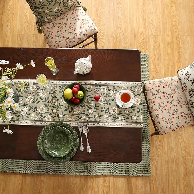 Designer Vintage Linen Extra Long Table Runner, Floral Pattern, Dining Table - Image 6