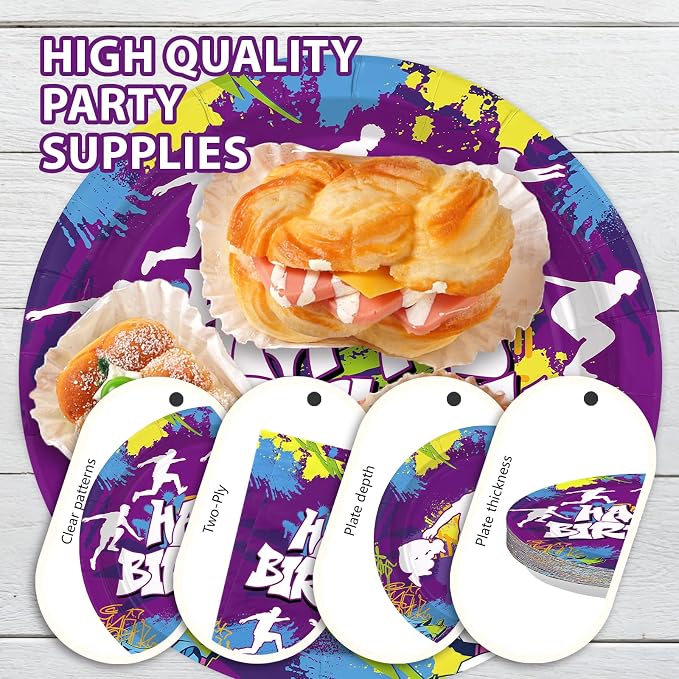 96 Pcs Purple Parkour Birthday Party Decorations, Serves 24 | Parkour Theme - Image 6