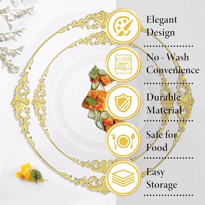 Nervure 350Pcs Clear Gold Plastic Plates, Dinnerware Sets - Image 7
