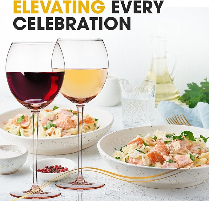 Colored Red Wine Glasses Set of 4 - Elegant Long Stem Wine Glass - 13.3oz (Rose Pink)