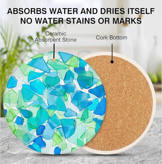 2 Pack Ceramic Coasters for Drinks – Absorbent Stone Coaster - Image 2