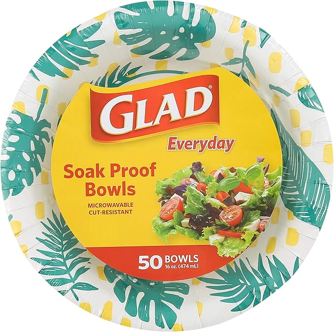Glad Round Disposable Paper Bowls, Palm Leaves, 16 Oz, soak-proof and - Image 8
