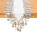 White Beige Floral Lace Table Runner Dresser Scarf | Floral Lace Border by Winotic