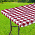 Smiry Rectangle Picnic Table Cloth, Elastic Waterproof Fitted Vinyl Tablecloths, Flannel Backed Buffalo Plaid Table Covers for Dining, Camping, Outdoor (Burgundy and White, 30" x 72")
