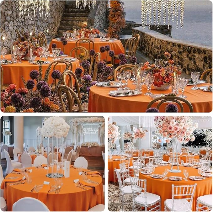 8 Pack Round Tablecloth 120 Inch Cloth Orange Tablecloth for Round Tables, Washable Polyester Table Cloth Stain and Wrinkle Resistant Decorative Table Cover for Wedding Party Dining Banquet