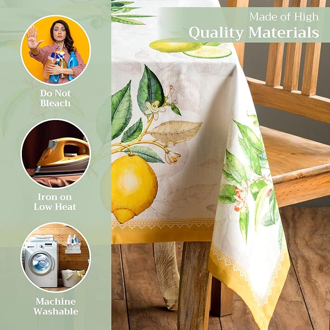 Maison d' Hermine Table Cloth Rectangle Table 100% Cotton 60 x 108 Inches Tablecloth Reusable Decorative for Dining Room Farmhouse Home Valentines Day Decorations Spring Summer - Limoncello