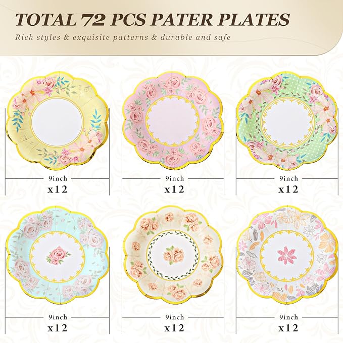 72 Pcs 9 Inch Floral Paper Plates - Image 2