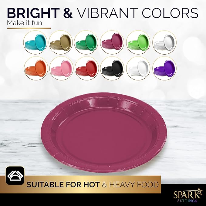 Disposable Paper Plates Burgundy, 7 Inch Paper Dessert Plates, Strong and Sturdy Disposable Plate for Party, Dinner, Holiday, Picnic, or Travel Party Plate, Pack of 50