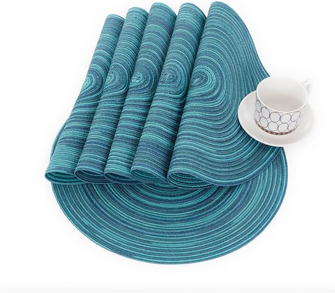 SHACOS 15 inch Round Placemats Set of 8 Variegated Multicolor Place Mats Cotton - Image 7