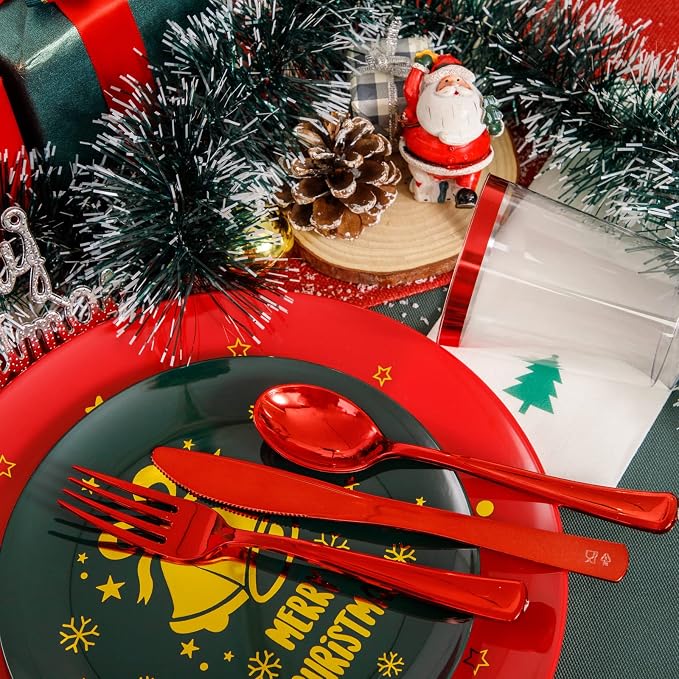 175pcs Christmas Plates Plastic Disposable - Image 2