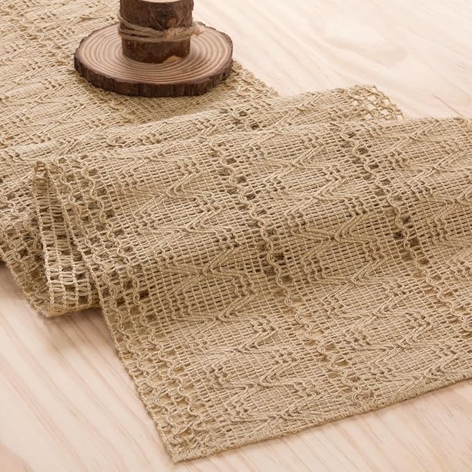 MLMW Boho Table Runner 60 inches Small Coffee Table Runner Rustic Burlap - Image 4