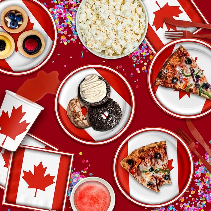 Canadian Flag Canada Birthday Party Supplies Set Plates Napkins Cups Tableware Kit for 16