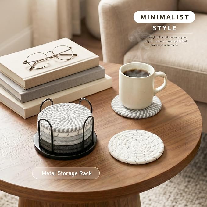 Lazebox Coasters Set of 8 for Drinks, 4 Inch Large Coasters for Coffee Table - Image 2