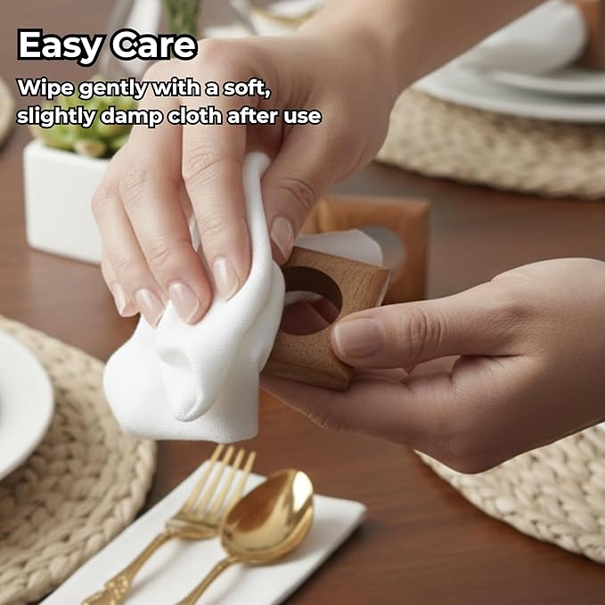 CLEENTABLE Wooden Napkin Rings Set of 12 Fall Decor for Home Square Acacia Wood Napkin Holders for Dining Table Settings Napkin Ring Rustic Table Décor for Weddings, Parties, Everyday Use (Brown)