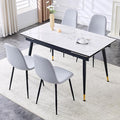 Extendable Dining Table Set for 4, 55'' to 78.8'' Rectangular Thickened Sintered Stone Kitchen Table with 4 Upholstered Chairs, Modern Space Saving 5-Piece Dinner Table Set