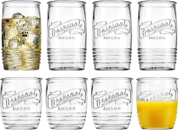 Glaver's Original Mason Set of 8 Drinking Glasses 4-20 Oz Highball Glasses - Image 2