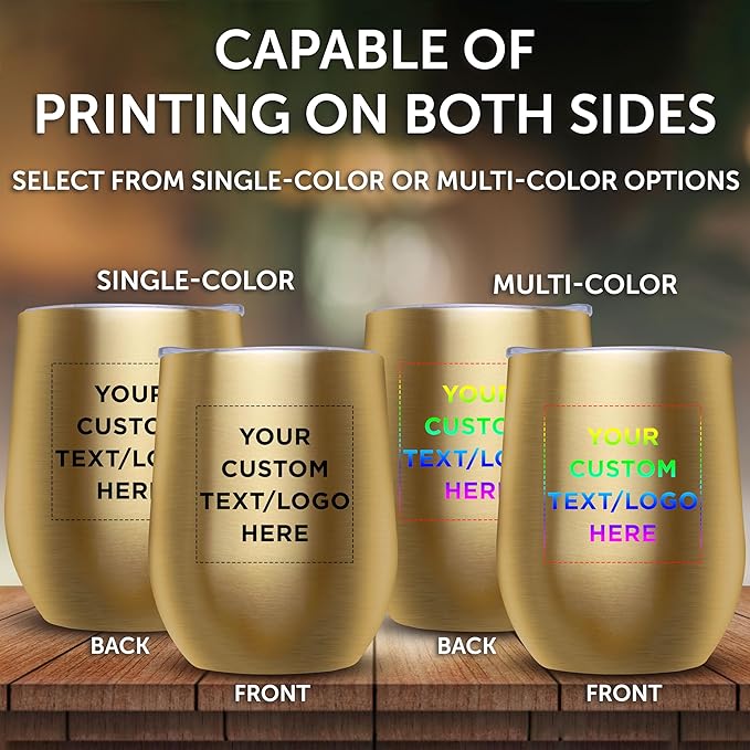 Custom Stemless Wine Glass Tumblers with Lids by Largo 11 oz. Set of 24, Personalized Bulk Pack - Perfect for Wine, Cocktails, Other Hot & Cold Beverages - Gold