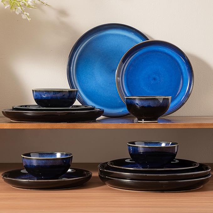 Dinnerware sets plates and bowls sets modern plates,Ceramic Dinnerware Sets,12 Pieces Porcelain Lightweight Plates,Scratch Resistant Dish Set (style - 8, 4 - Set (12pcs))