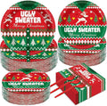 200 Pcs Christmas Ugly Sweater Party Supplies Paper Plates Napkins Xmas Tacky Sweater Tableware Party Decorations Favors for Xmas Birthday Winter Holiday Serves 50
