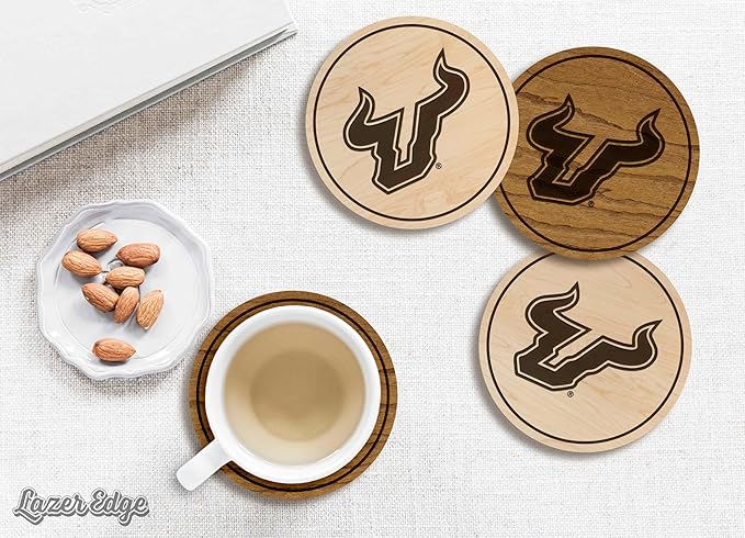 LazerEdge South Florida Bulls Wooden Coaster Set - Maple Wood - Officially Licensed Product - 4-Pack