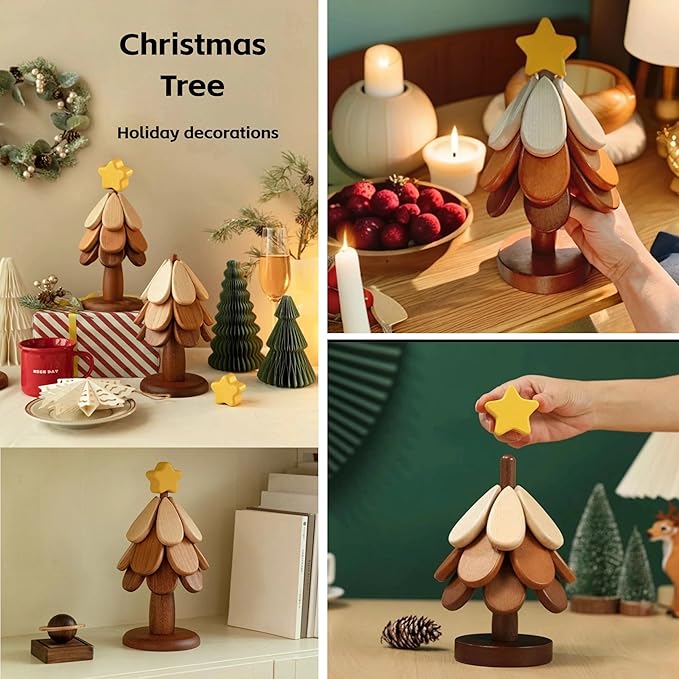 Trivets Tree Set of 3 Suitable for Hot Dishes Pans Teapots Bowls and Cup Coasters Home Kitchen and Dining Table Decor Christmas Tree Trivets Festive Celebration Gifts Wooden Products