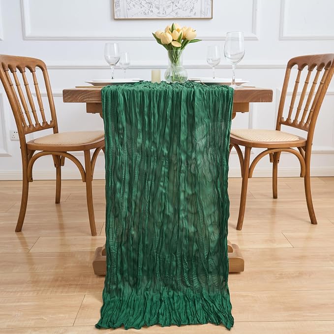 Asee'm Emerald Green Cheesecloth Table Runner Christmas 10FT Gauze Rustic | - Image 6