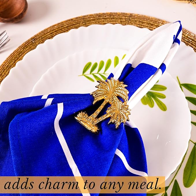 12-Piece Gold Metal Napkin Rings - Palm Tree Metal Napkin Rings Dinner Napkin Holder for Wedding Birthday Valentine's Day Christmas Party Dinner Table Décor - ALPHA Living HOME