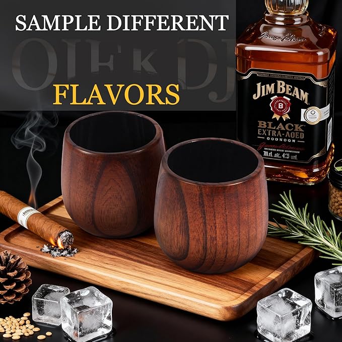 Original Wooden Bourbon Whiskey Glasses Set of 1, Handcrafted Charred Oak Wooden Bourbon Tumblers for Scotch, Unique Gifts for Men(1Pack)