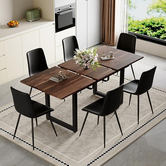 Extendable Dining Table Set for 4, 55"–71" Modern Wood Kitchen Table with 4 Upholstered Chairs, Space-Saving for Living Room Apartment, Sturdy & Comfortable, Easy Assembly