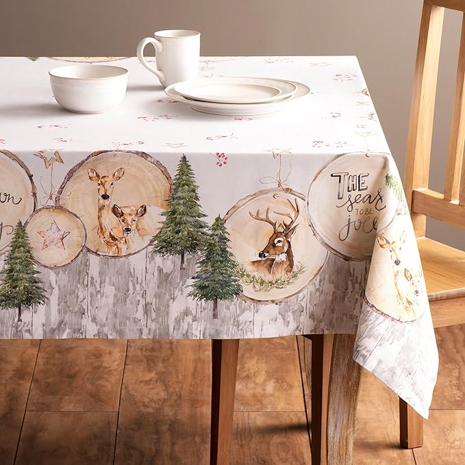 Maison d' Hermine Table Cloth Square Table 100% Cotton 54 x 54 Inches Fall Tablecloth Reusable Everyday Use for Thanksgiving Christmas Decorations Dining Farmhouse Party (Mountain Life)