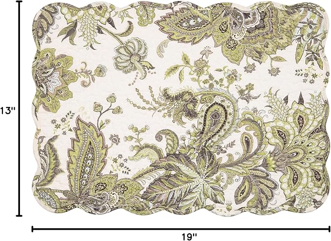 C&F Home 13" x 19" Amaya Reversible Scalloped Quilted Vintage Floral Flower Themed Jacobean Dining Tabletop Placemats Set of 6 All Seasons Spring Summer Home Kitchen Dinner Table Décor Decoration S/6