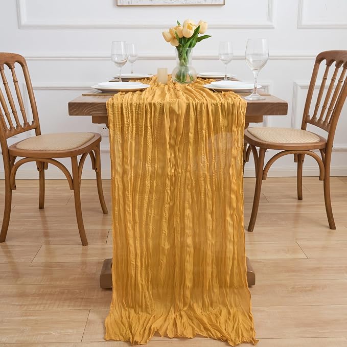 Asee'm 6pcs Gold Yellow Cheesecloth Table Runner Summer 10FT Rustic Gauze | - Image 6