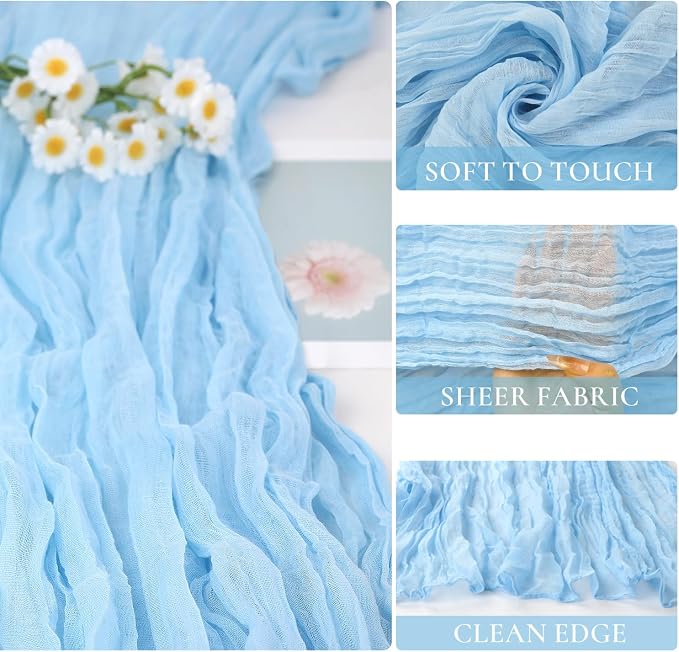 3 Pack Baby Blue Cheesecloth Table Runner 35x120 Inch Boho Semi Sheer Boho - Image 2