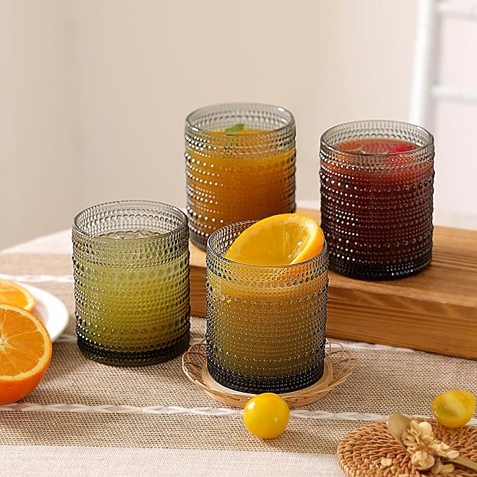 Moretoes 12 Pack 10 Oz Gray Hobnail Drinking Glasses Set | Cocktail Glasses - Image 2
