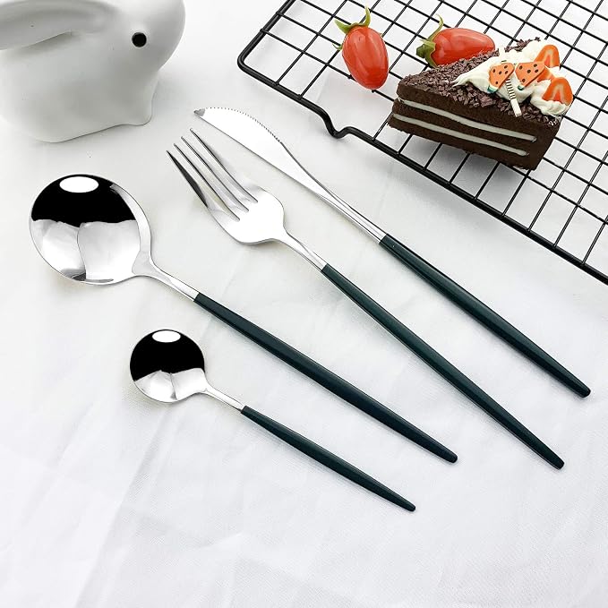 JASHII Flatware Serving Set 24 Piece, Stainless Steel Silverware Set, Modern - Image 2