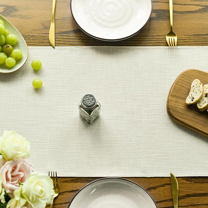 Artoid Mode Beige Tassel Table Runner, Boho Linen Blend Rustic Farmhouse Style - Image 2