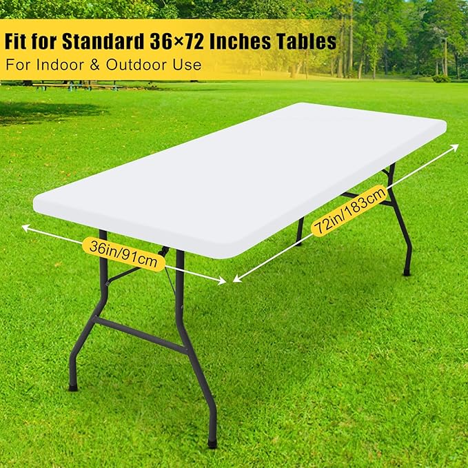 Smiry Rectangle Tablecloth, Elastic Fitted Flannel Backed Vinyl Tablecloths for 6ft Folding Tables, Waterproof Wipeable Table Covers for Indoor, Outdoor, Picnic and Camping (White, 36"x72")