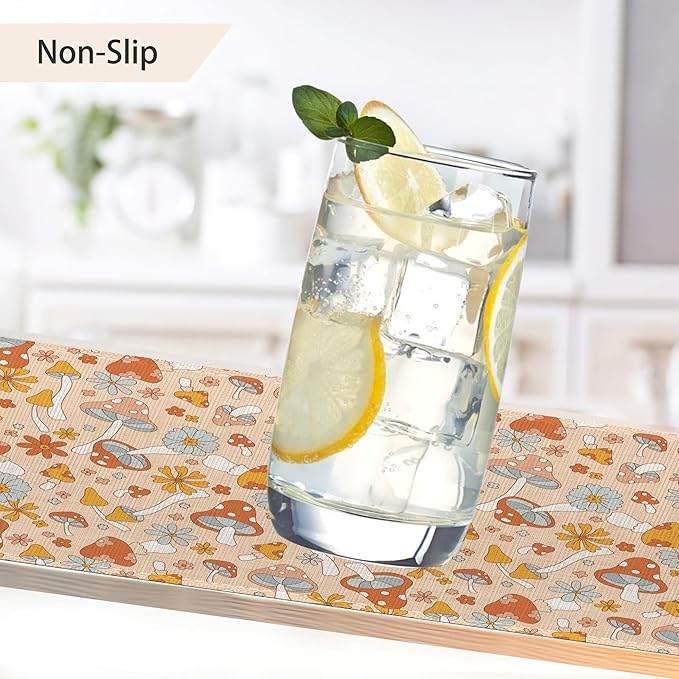 Retro Floral Hippie Mushroom Placemats Set of 6,Groovy Flower Table Mats Non-Slip Heat Resistant Washable Placemat for Party Kitchen Dining Table Decoration Indoor Outdoor
