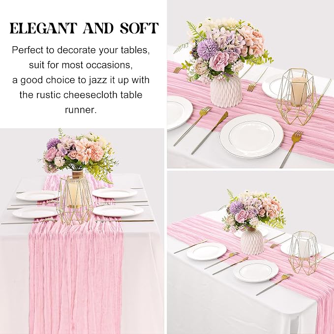 Pink 10FT Cheesecloth Table Runner Boho Gauze Fabric Table Runner Rustic Sheer - Image 3