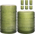 Moretoes Green Hobnail Drinking Glasses Set of 6, Glass Cups | 12 Oz Highball by Moretoes