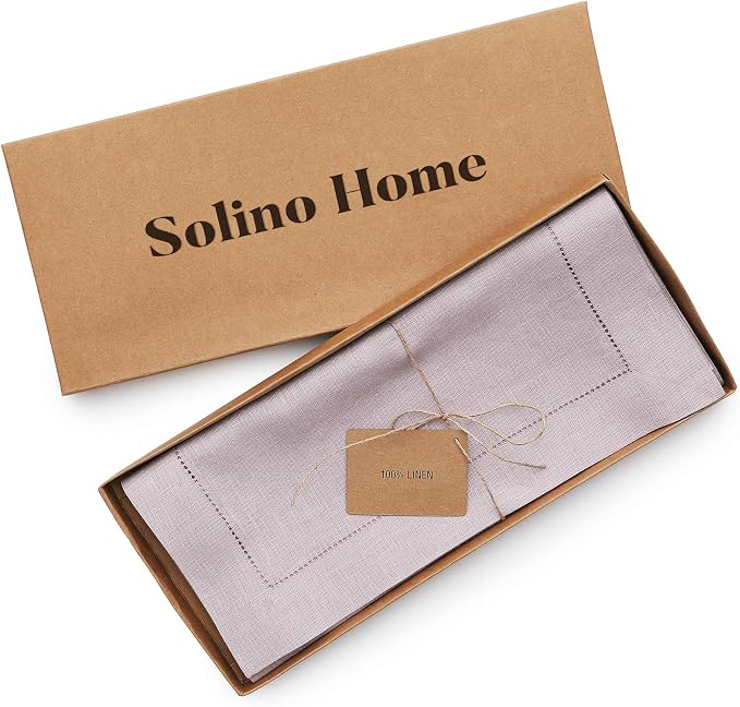 Solino Home 100% Pure Linen Dining Table Runner Lilac Hemstitch, 14 x 90 in | - Image 5